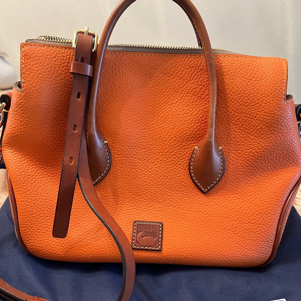 Dooney & Bourke Tote Orange with Tan handle crossbody strap
